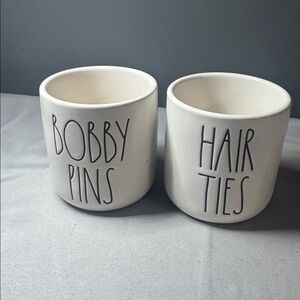 Rae Dunn White Ceramic Bobby Pins and Hair Ties Holders